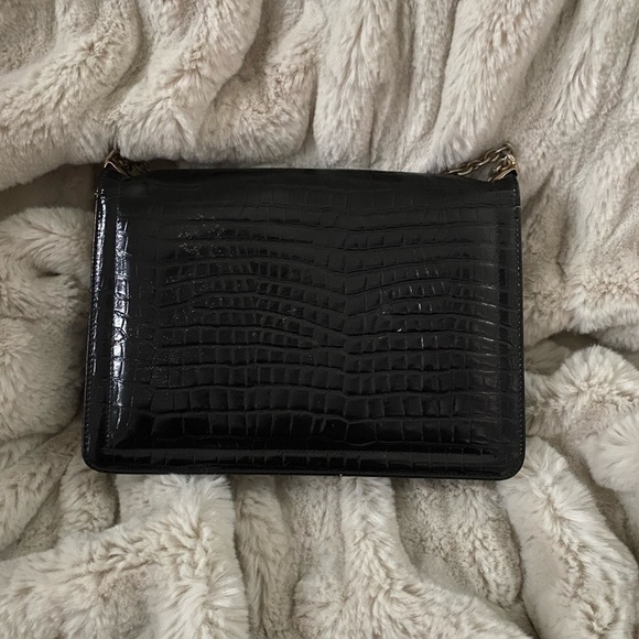 Vintage Bienen Davis Black Embossed Leather Handbag Chain Strap - Picture 3 of 11